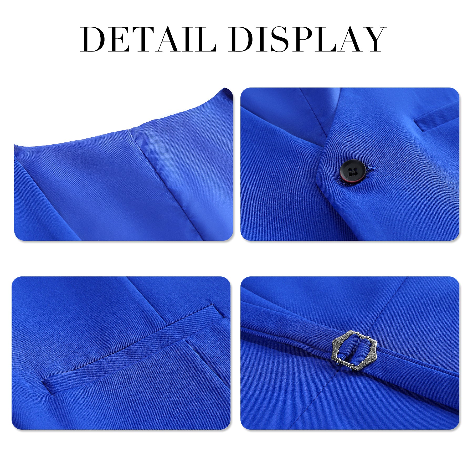 3-Piece Men's Solid 2-Button Suit Royal Blue - Cloudstyle