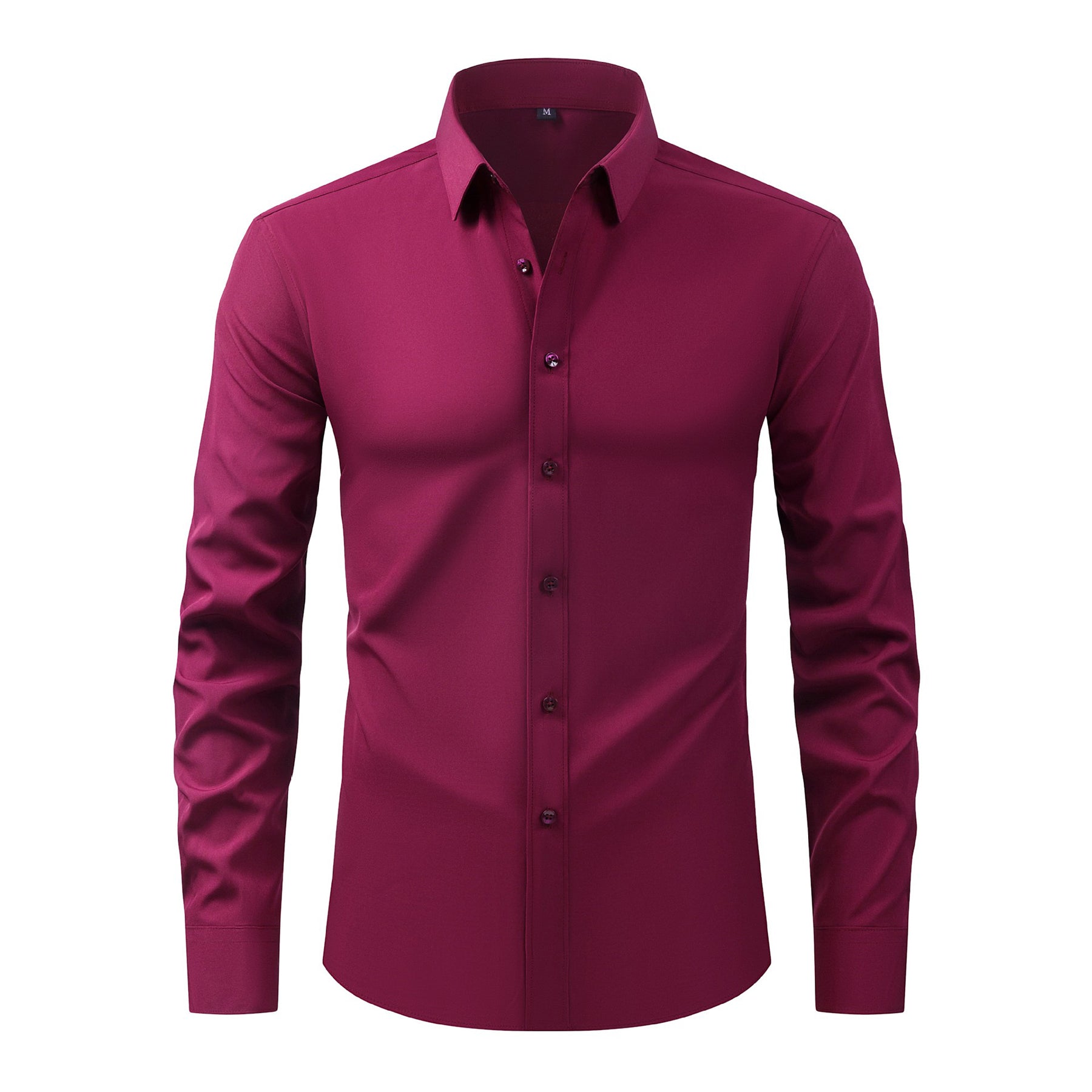 Men's Solid Square Neck Fitted Business Long-Sleeved Shirt Pink