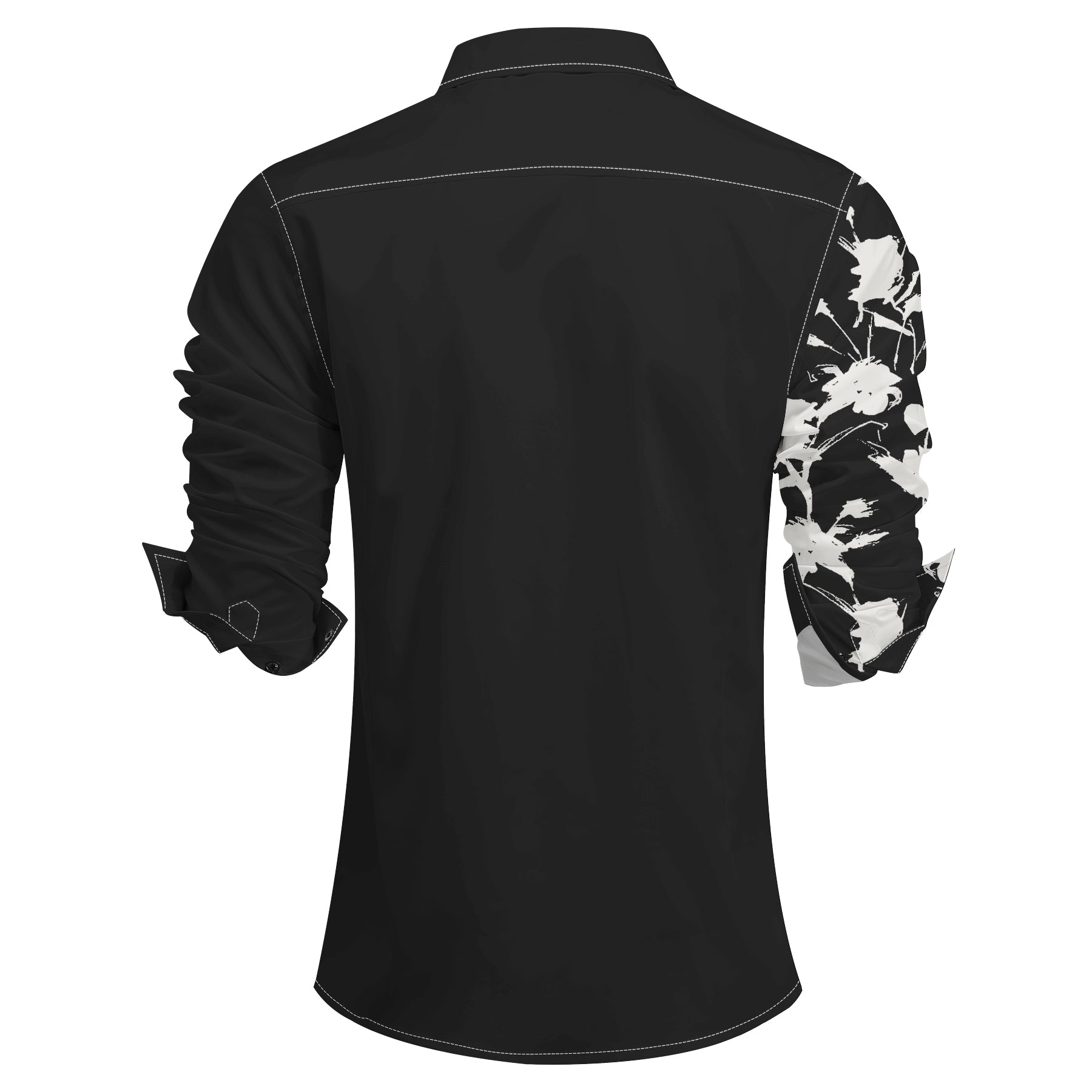 Mens Printed Lapel Long Sleeve Shirt Black Blue