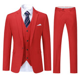 Mens 3 Piece Dress Suit Formal Casual Tux Vest Trousers Red