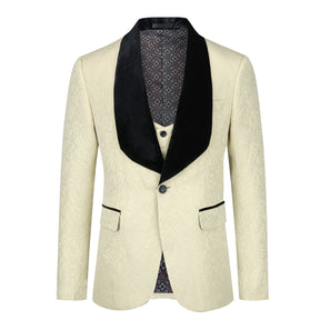 3-Piece Paisley Light Khaki Suit Shawl Collar Suit