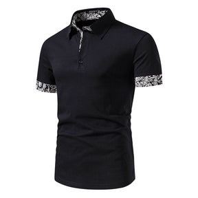 Men's Contrast Color Polo Collar Short Sleeve T-Shirt Black