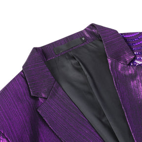 Purple Slim Fit Half-Sequin Blazer