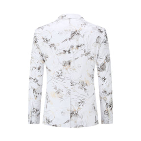 Slim Fit Floral Print Casual White Blazer