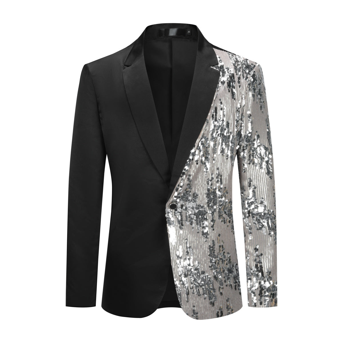 Mens Sequins Color-Blocking Stage Blazer Silver
