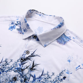 Trendy Men's Printed Short-Sleeve Floral Shirt Blue