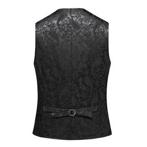 Men's Solid Color Printed Vest Black (Vest + Bow Tie + Pocket Square)