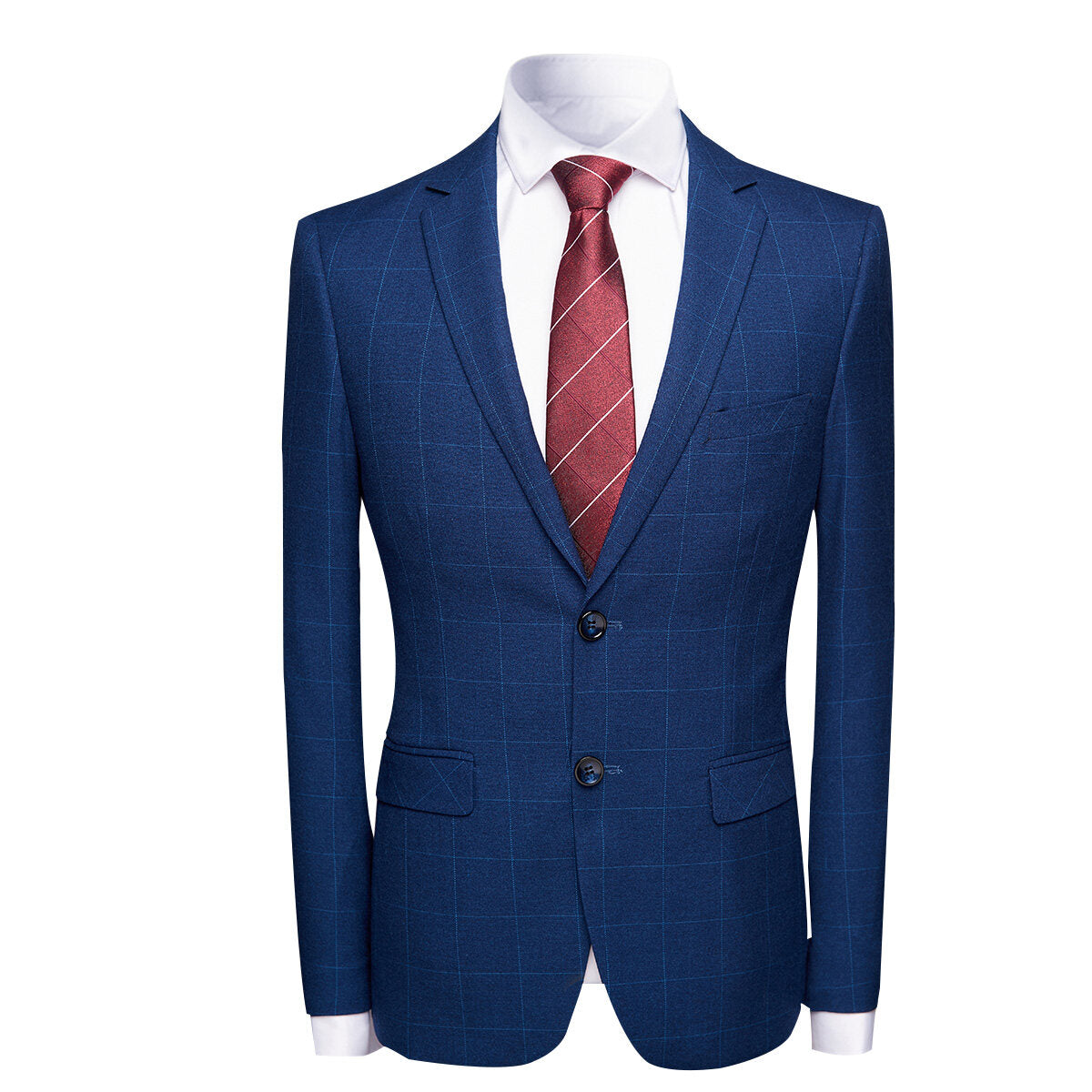 3-Piece Slim Fit Suit Plaid Casual Navy Suit