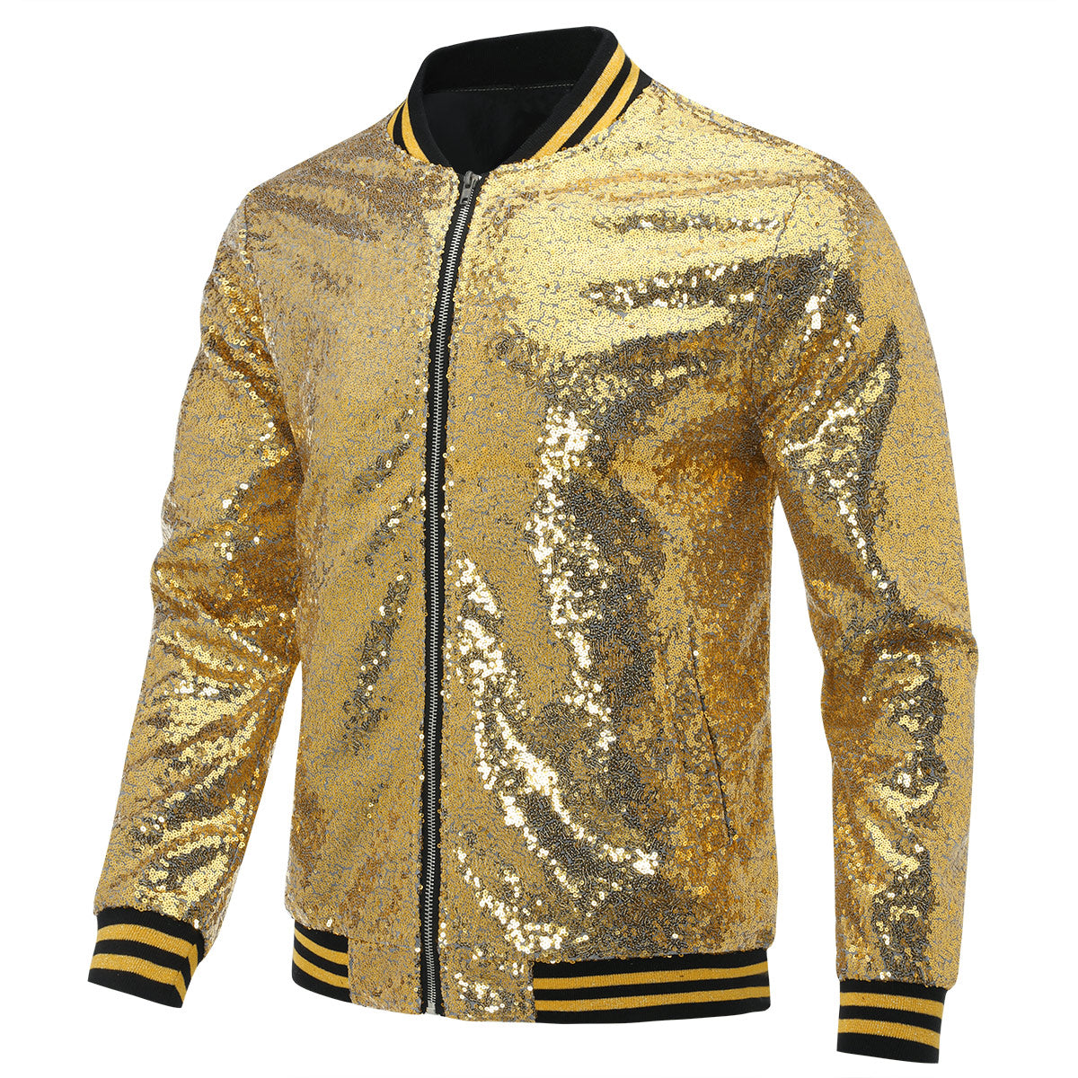 Men's Sequins Stand Collar Stage Jacket Gold
