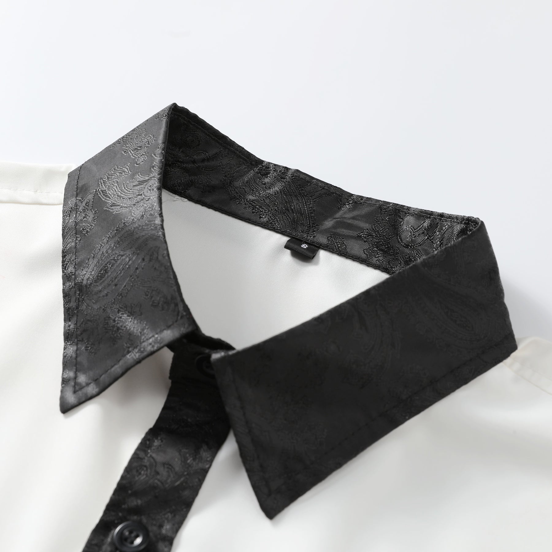 Men's long-sleeved casual shirt with a sky blue lapel and gray collar