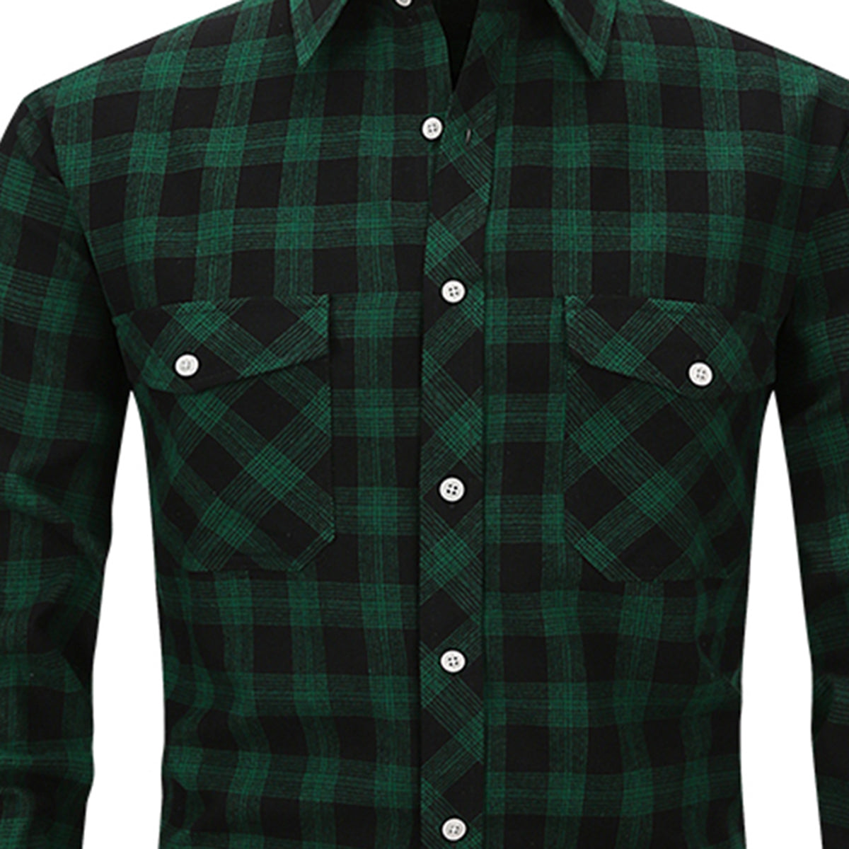 Men's Lapel Paid Long-sleeved Shirt Green and Black