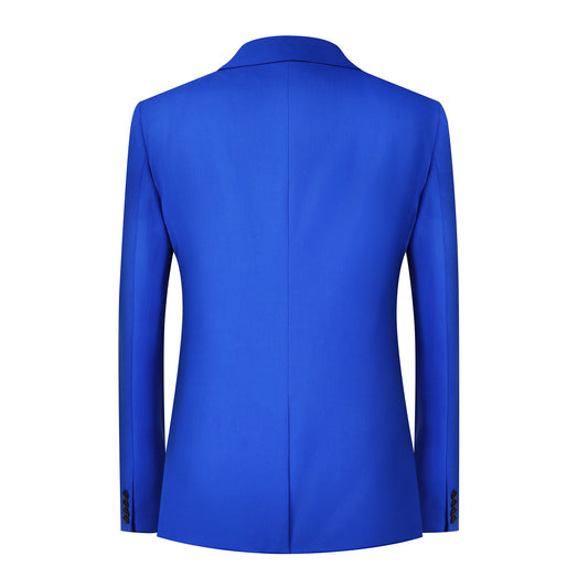 3-Piece Men's Solid 2-Button Suit Royal Blue - Cloudstyle