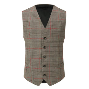 Checked Vests Stripes Business Slim Fit Cotton Coffee