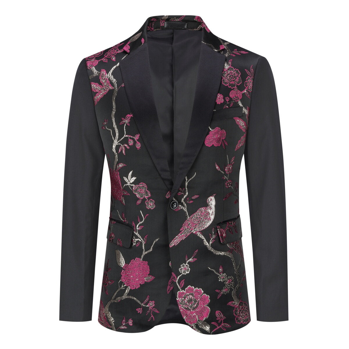 2-Piece Slim Fit Embroidered Rose Red Floral Suit