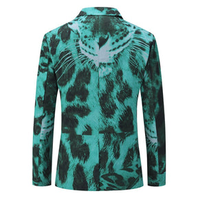 Men's Casual Leopard Print Blazer Green