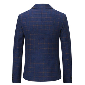 3-Piece Slim Fit Double Breasted Suit Plaid Blue Suit