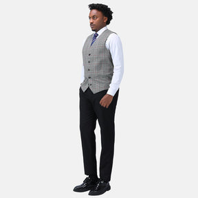 Checked Vests Stripes Business Slim Fit Cotton Grey