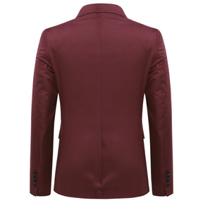 3-Piece Slim Fit Solid Color Jacket Smart Wedding Formal Suit Wine Red