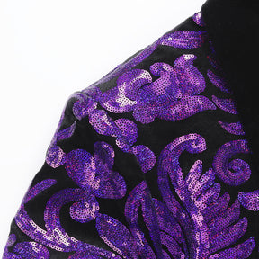 Purple Sequins Blazer Shawl Collar Blazer