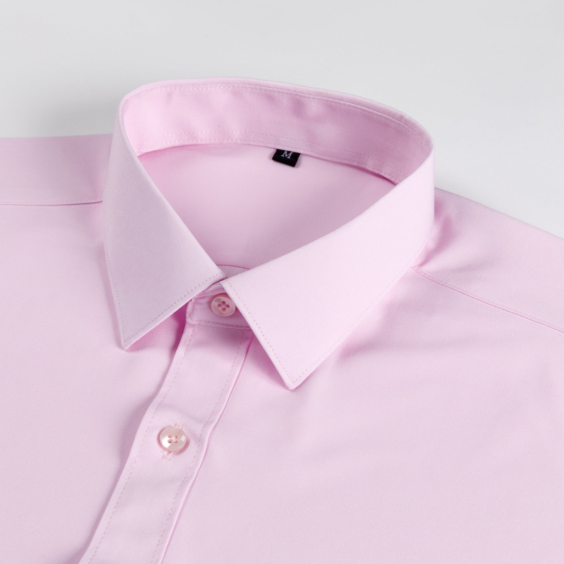 Men's Solid Square Neck Fitted Business Long-Sleeved Shirt Pink