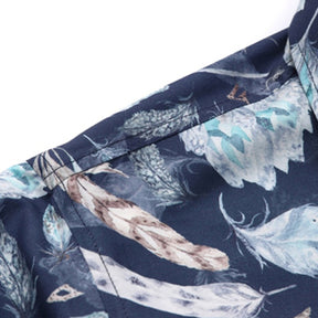 Men's Printed Short-Sleeve White Flower Casual Shirts Blue