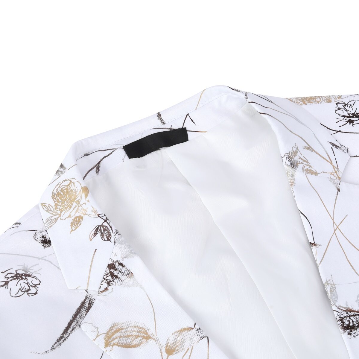 Slim Fit Floral Print Casual White Blazer