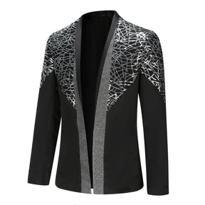 Men's Sequined Stand Collar Single-Breasted Blazer Black
