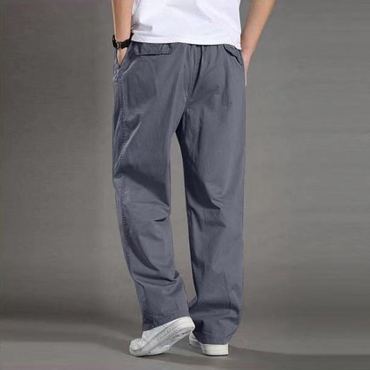 Men's Solid High-Waisted Straight-Leg Loose Casual Pants Khaki