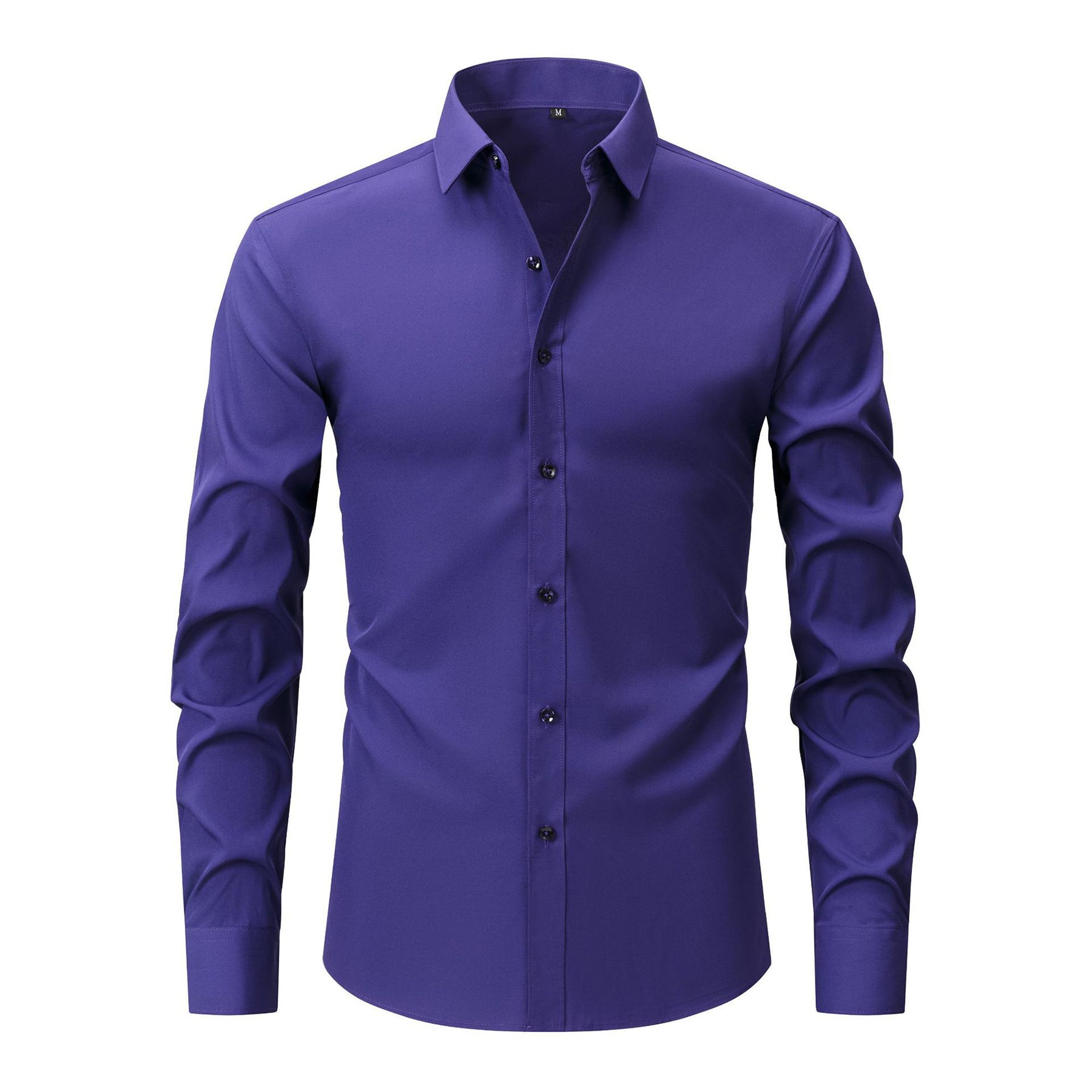 Men's Solid Square Neck Fitted Business Long-Sleeved Shirt Pink