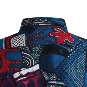 Stylish Men's Floral Print Collar Short Sleeve Shirt Blue