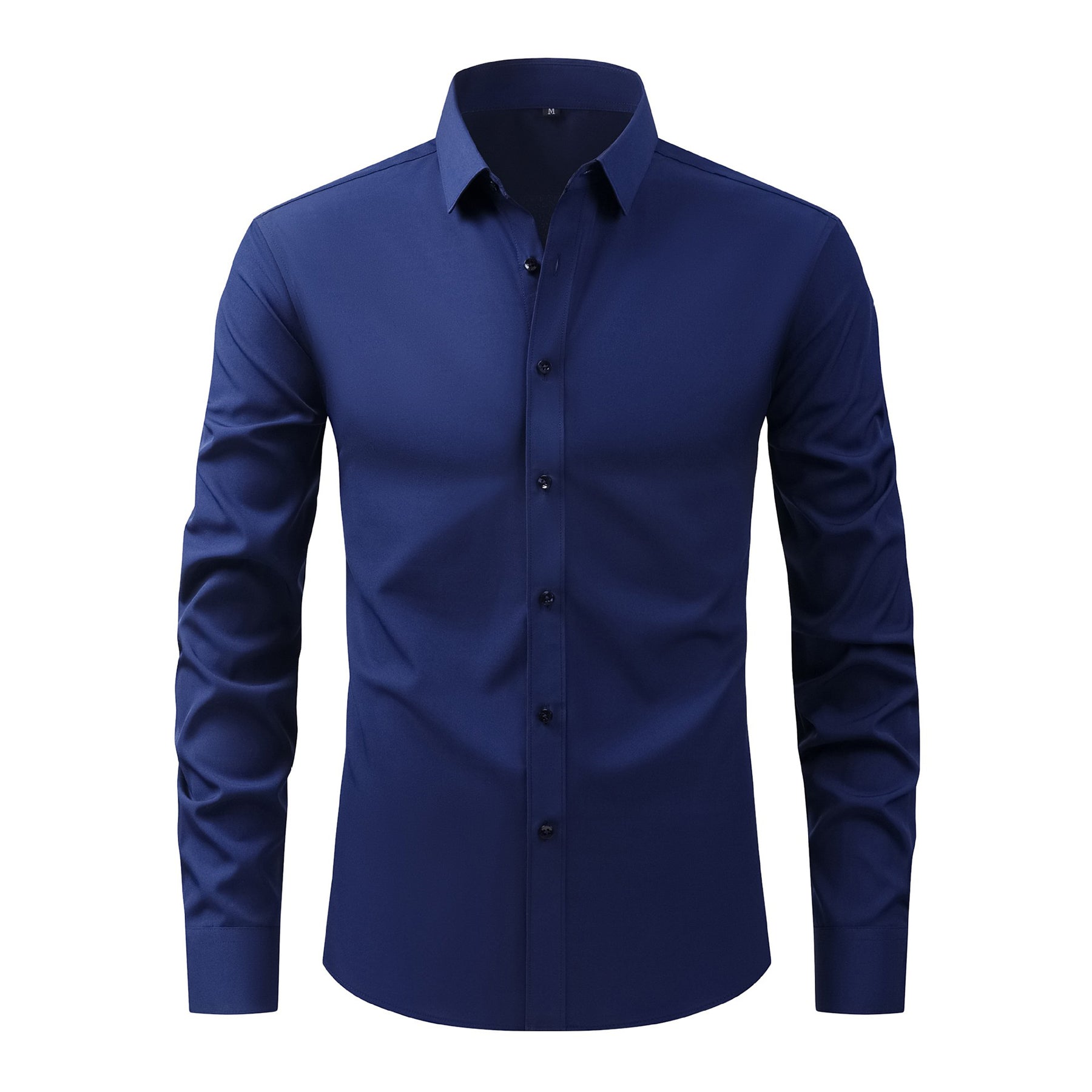 Men's Solid Square Neck Fitted Business Long-Sleeved Shirt Pink