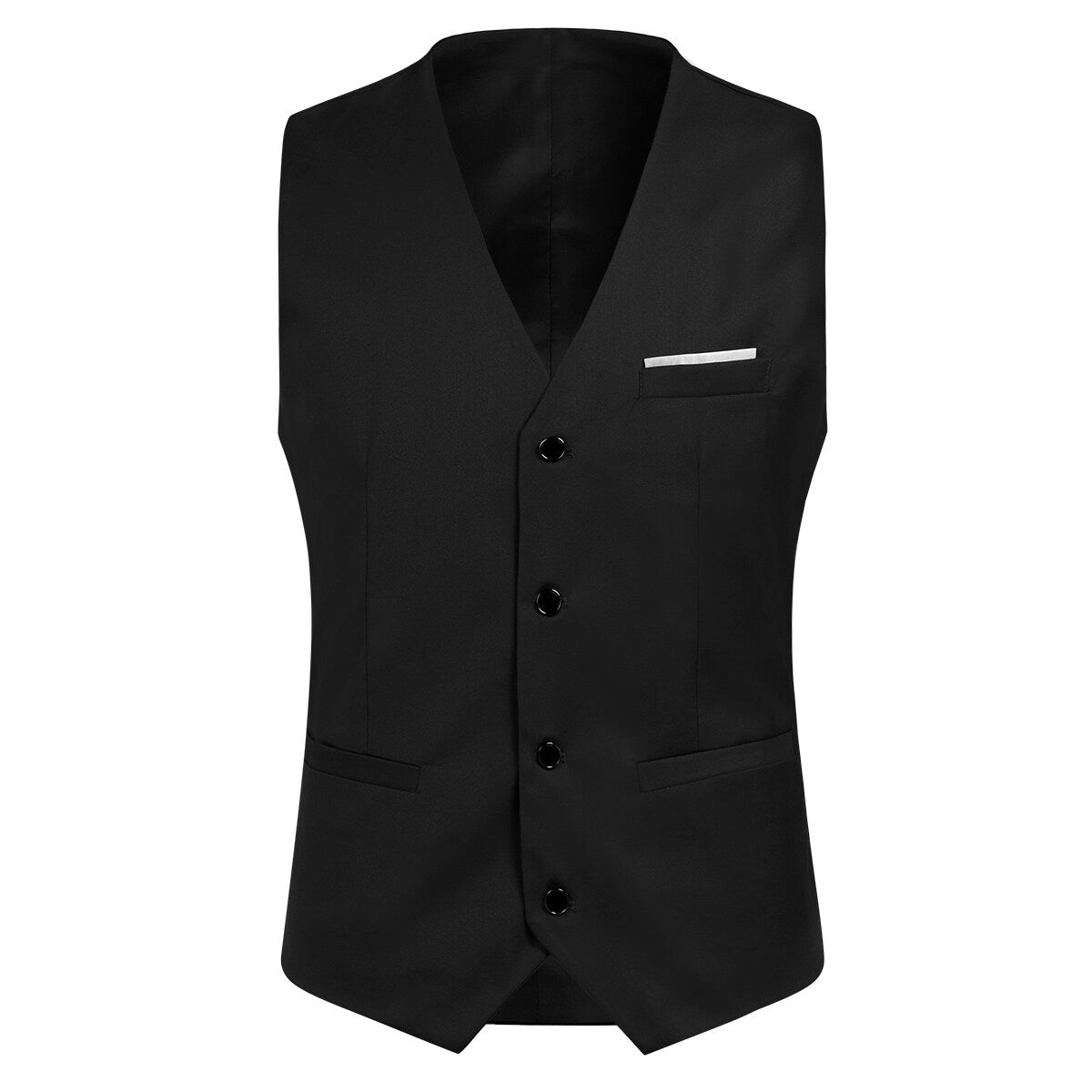 3-Piece Slim Fit One Button Fashion Black Suit
