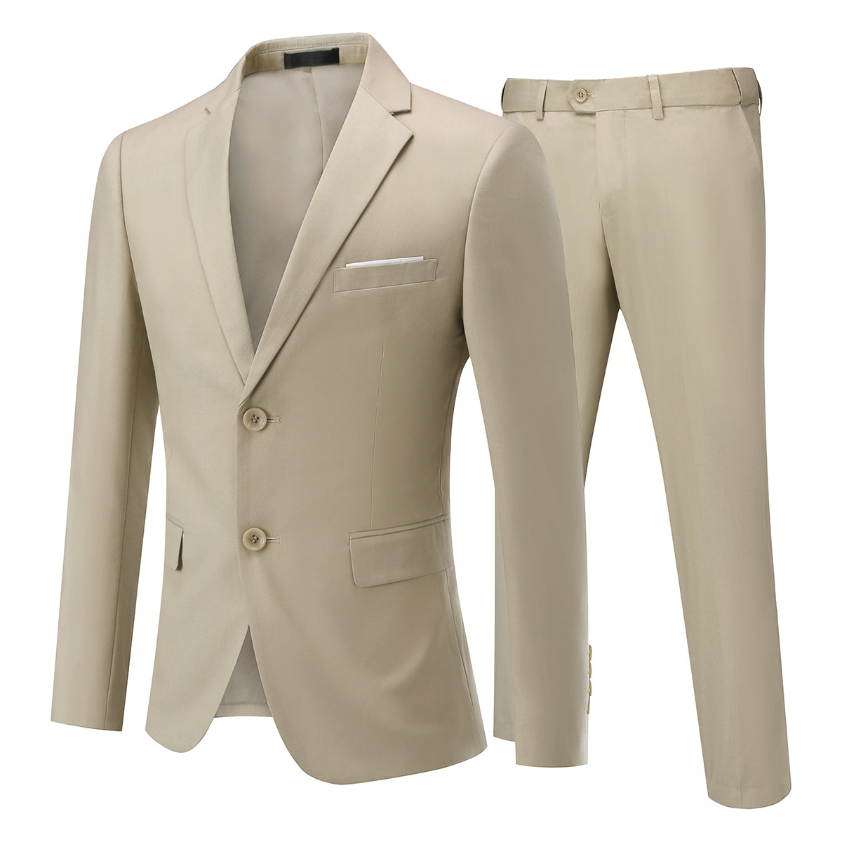 Mens 2-Piece Slim Fit Two Button Beige Suit - Cloudstyle