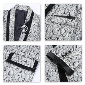 2-Piece Slim Fit Silver Sequin Fish Scales Suit