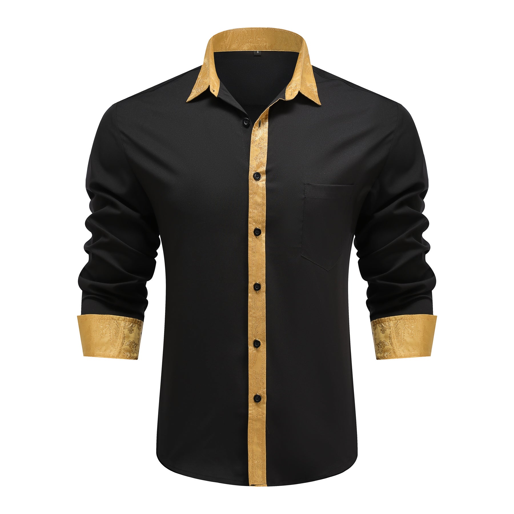 Men's long-sleeved casual shirt with a sky blue lapel and gray collar