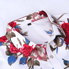 Slim Fit Red Flower Floral Style Shirt White