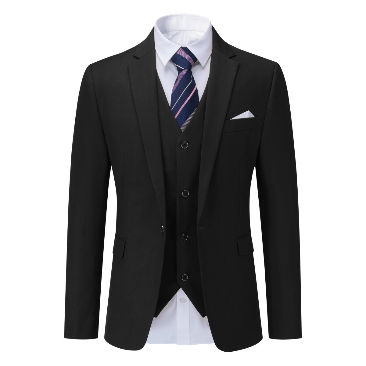 Mens 3 Piece Dress Suit Formal Casual Tux Vest Trousers Black