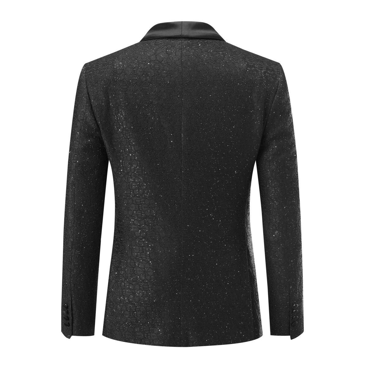 3-Piece Men's One Button Suit Shawl Collar Sequin Tuxedo Black