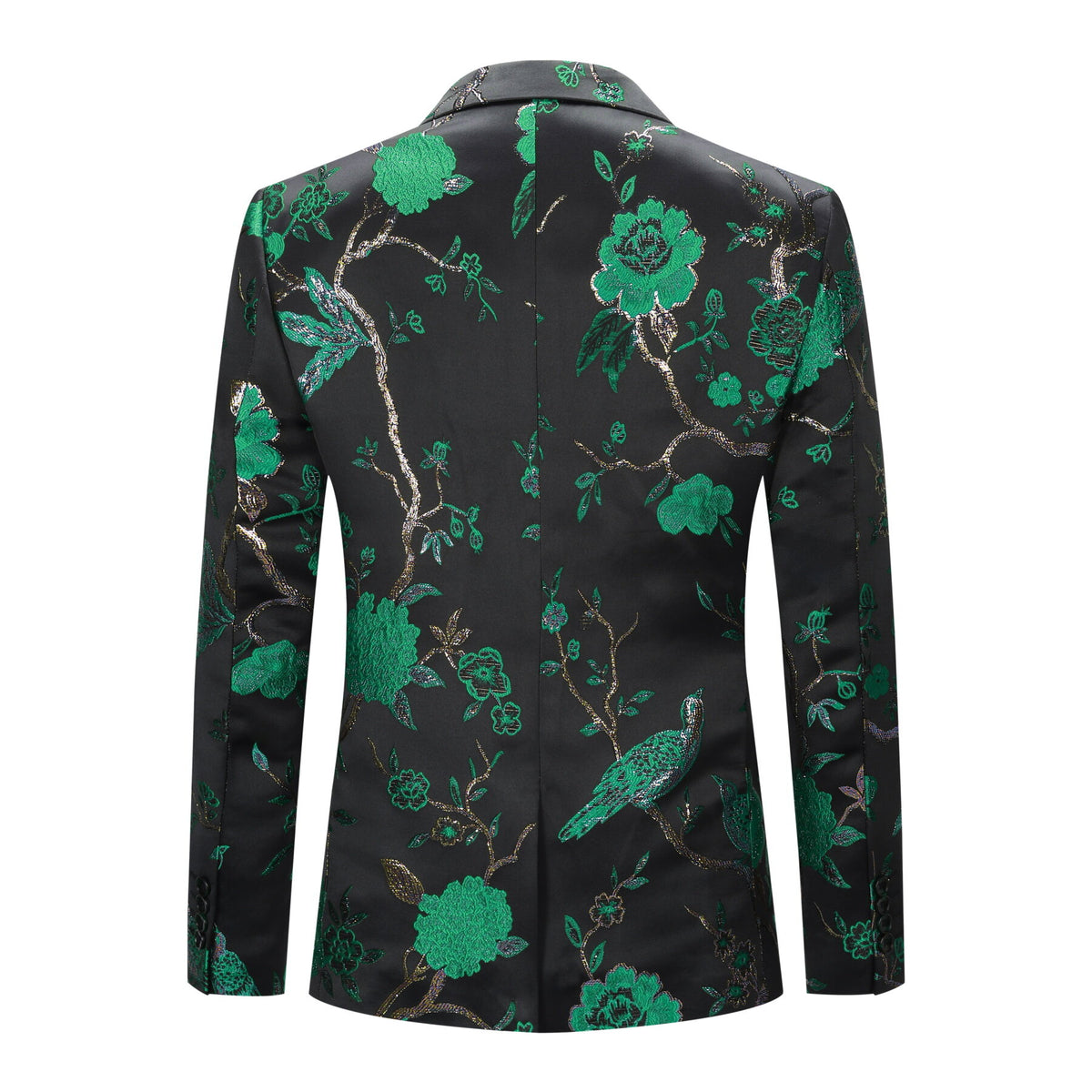 Men's One Button Notched Lapel Embroidered Blazer Green