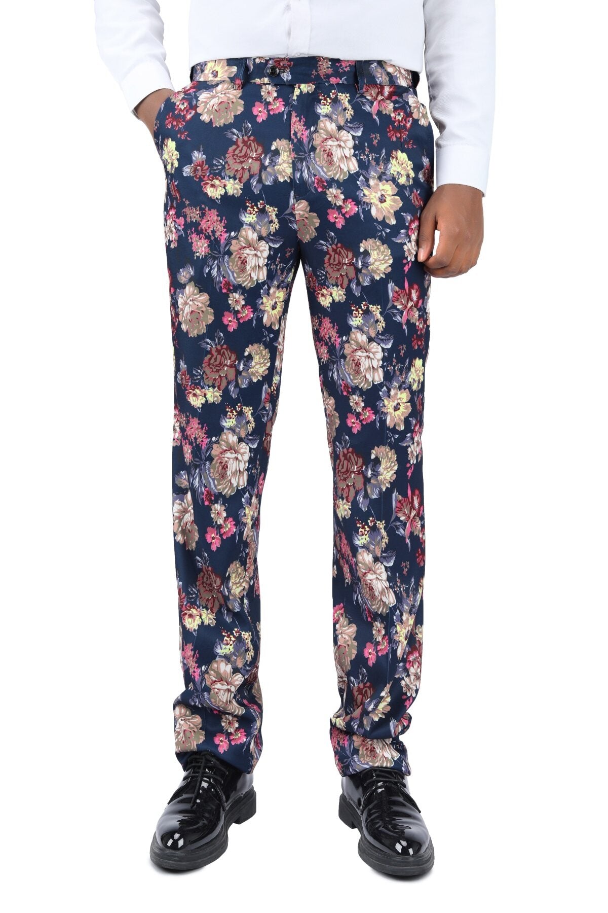 2-Piece Slim Fit Floral Print Suit Navy