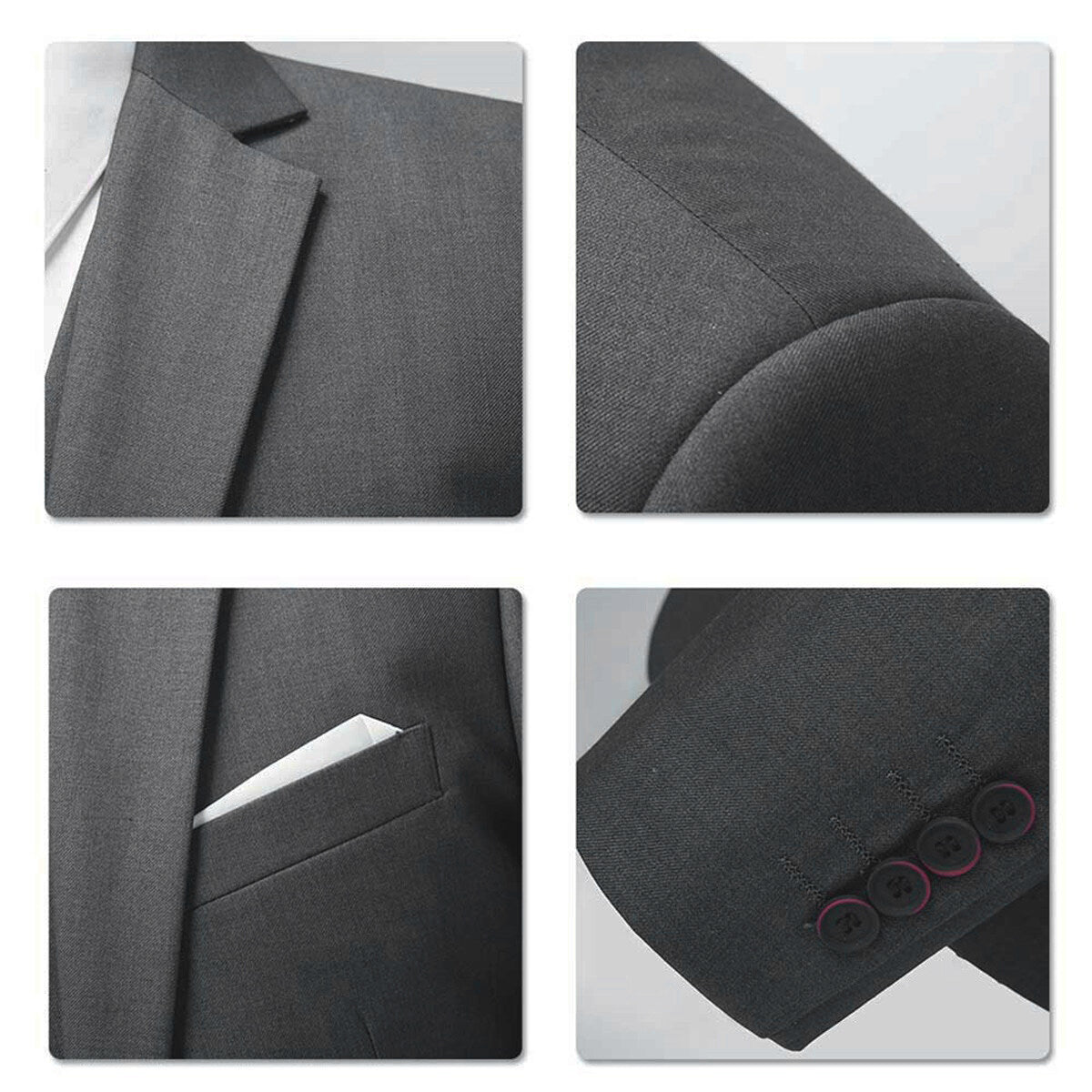 3-Piece Slim Fit Solid Color Jacket Smart Wedding Formal Suit Grey - Cloudstyle