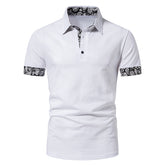 Men's Contrast Color Polo Collar Short Sleeve T-Shirt White