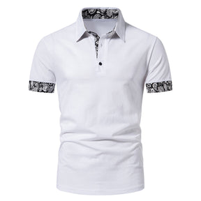 Men's Contrast Color Polo Collar Short Sleeve T-Shirt White