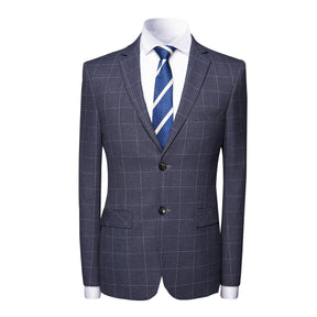 3-Piece Slim Fit Suit Plaid Casual Grey Suit