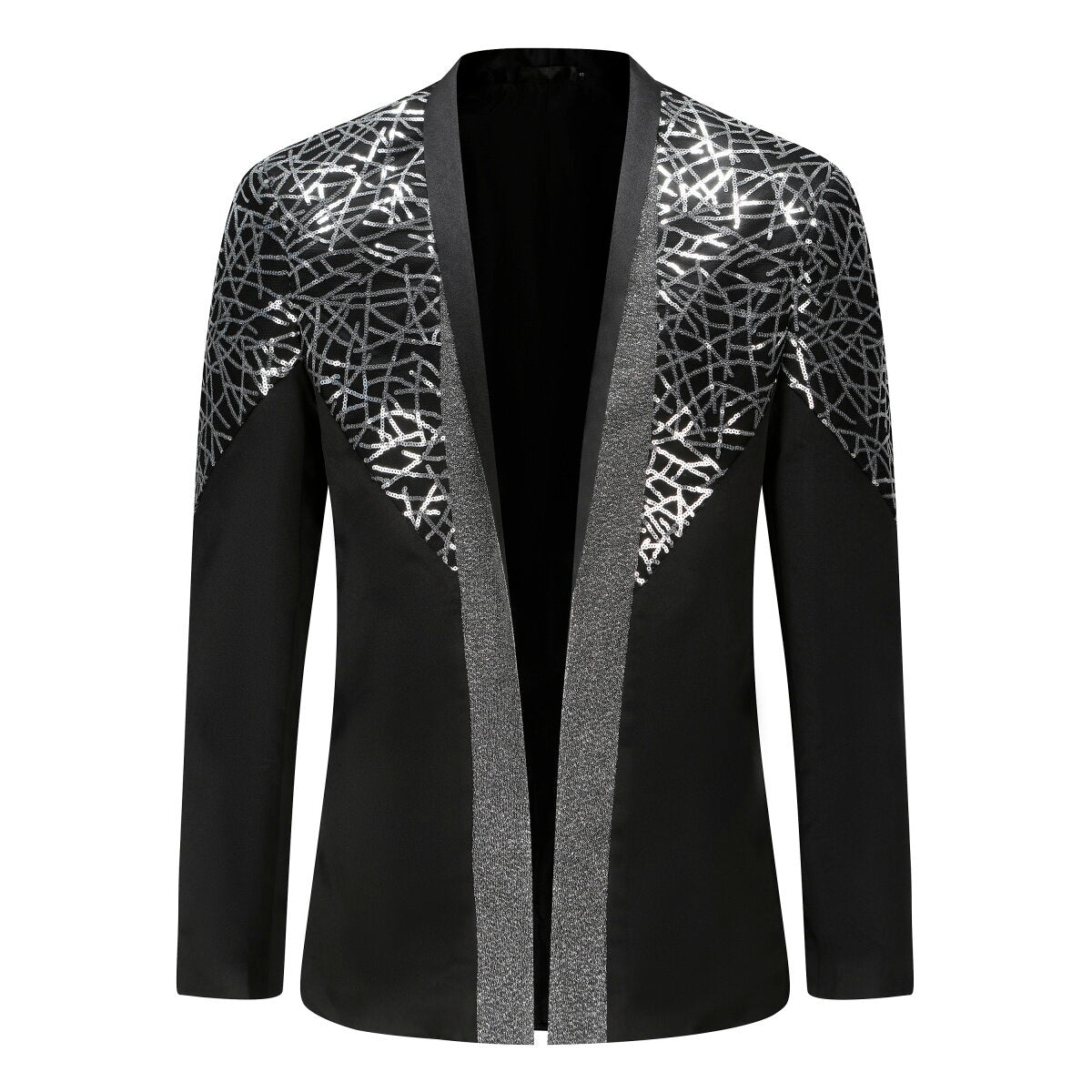 Men's Sequined Stand Collar Single-Breasted Blazer Black
