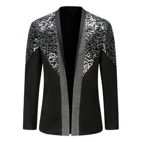 Men's Sequined Stand Collar Single-Breasted Blazer Black