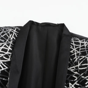 Men's Sequined Stand Collar Single-Breasted Blazer Black
