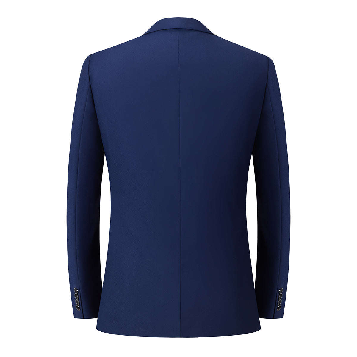 Blue # Men's single-breasted 2-piece tuxedo suit with peaked lapel and slim fit, classic blue formal wear blazer jacket with matching flat-front trousers for wedding, prom, party and formal occasions, isolated on white background.