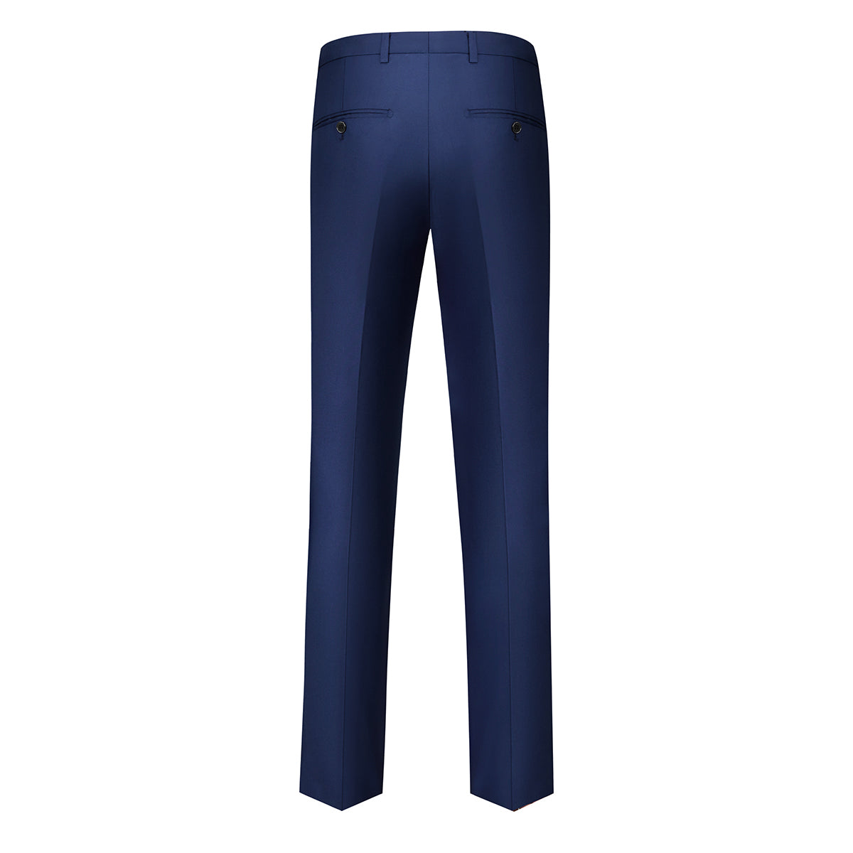 Blue # Men's single-breasted 2-piece tuxedo suit with peaked lapel and slim fit, classic blue formal wear blazer jacket with matching flat-front trousers for wedding, prom, party and formal occasions, isolated on white background.