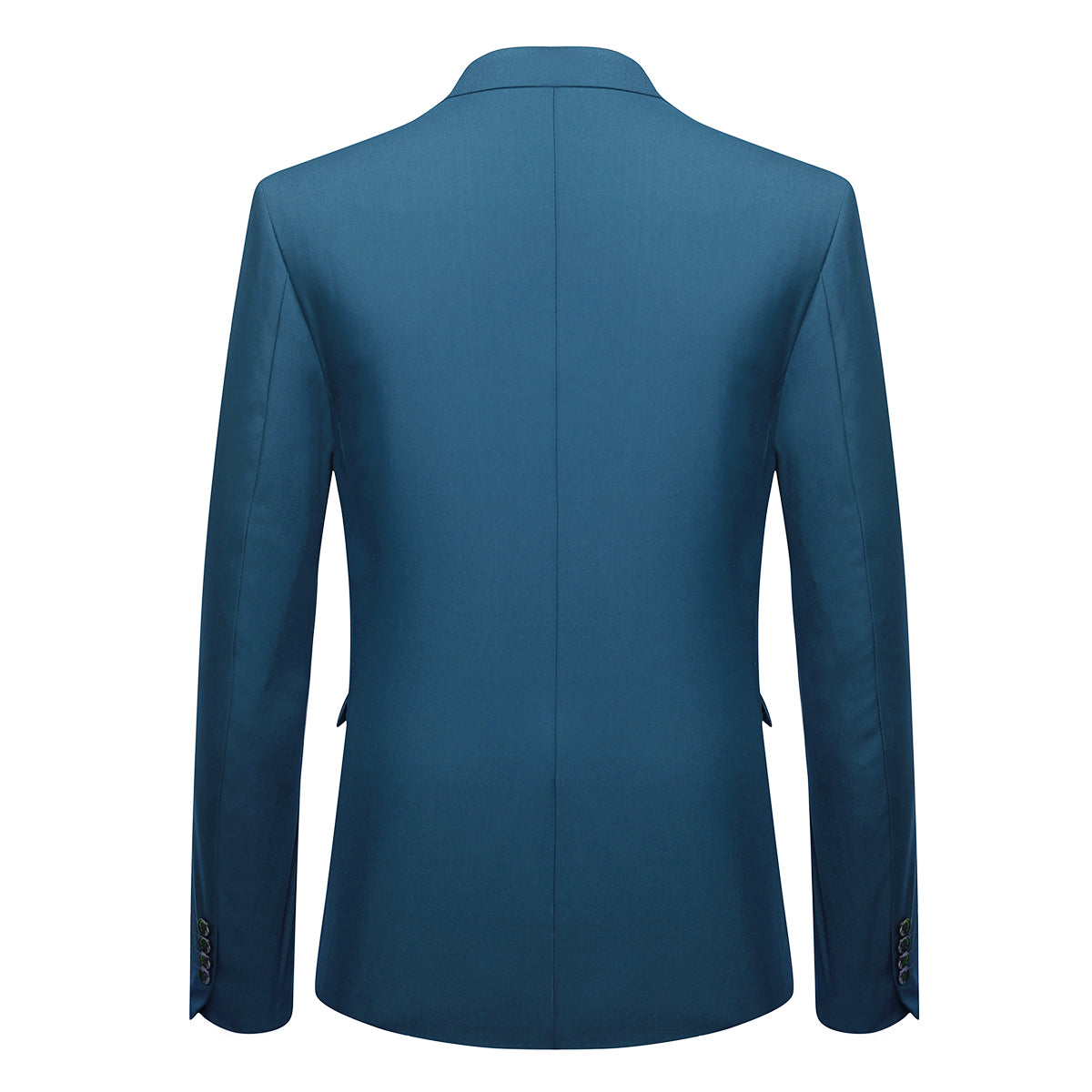 Blue # Men's slim fit 2-piece suit with one-button closure and classic modern design, blue formal blazer jacket with matching flat-front trousers, premium polyester viscose blend suit for business, wedding, office and daily wear, isolated on white background.